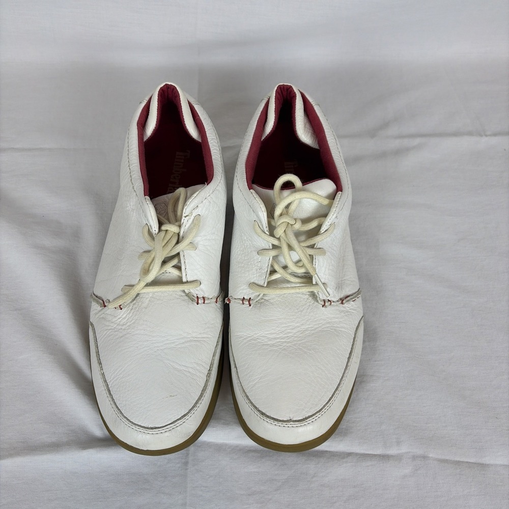 Timberland Classic Vintage White Leather Sneakers Red Trim Mens 12 90539 5128